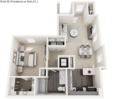 Floor plan for 1 bed, 1 bath, 783 sqft